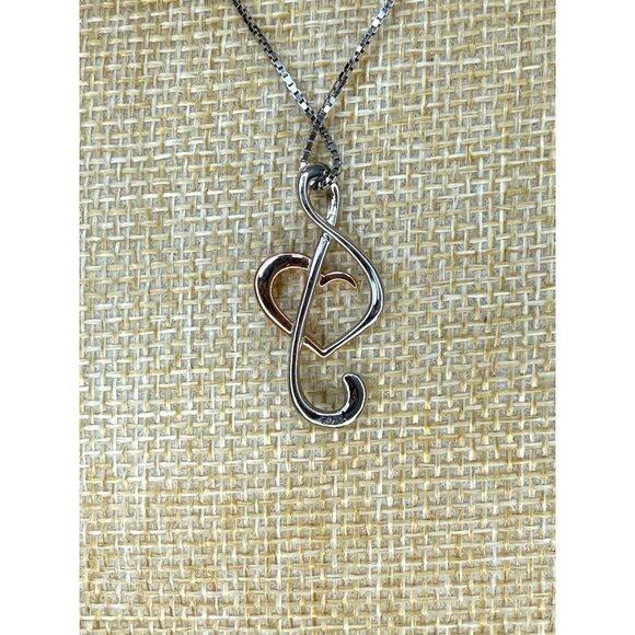 Treble Clef Sterling Silver & Rose Gold Plated Treble Clef Heart Necklace - Picture 2 of 10